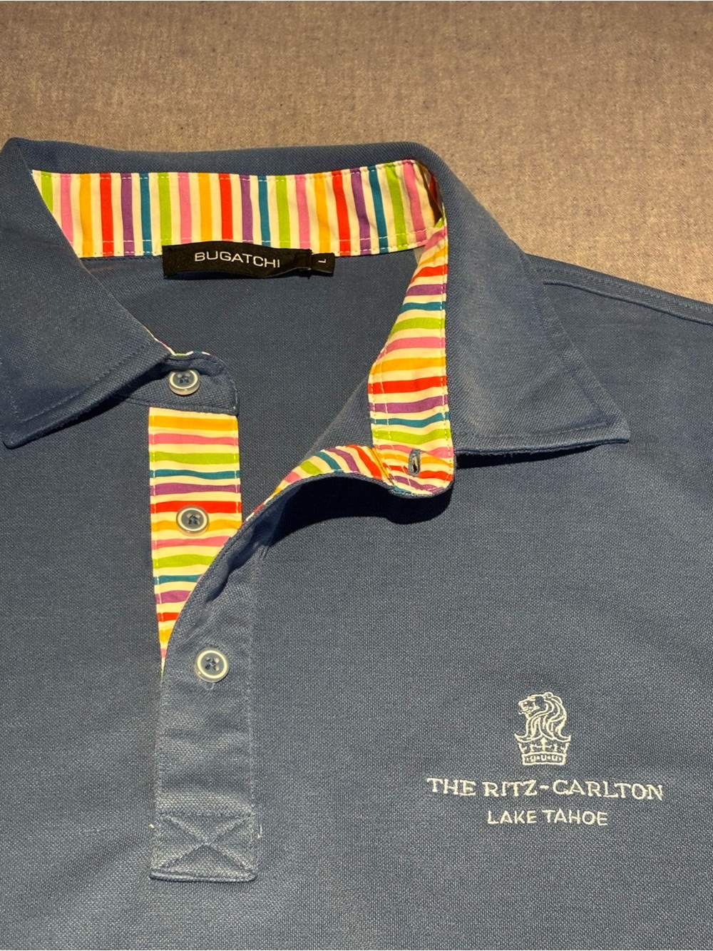 Bugatchi Mens Tahoe Blue Ritz Carlton Lake Tahoe Men’s Blue Golf Shirt